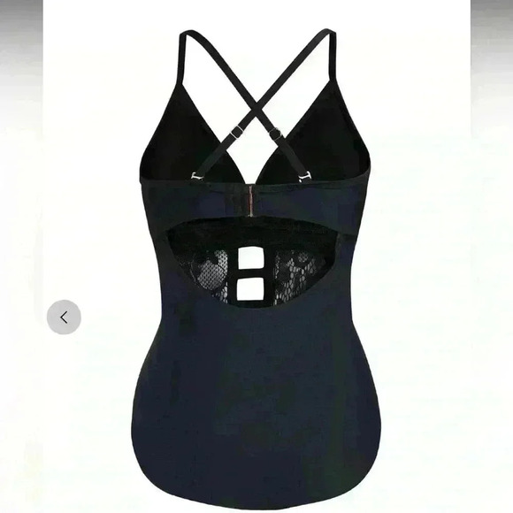 New York and Company Lace-Accent One-Piece Swimsuit -Black Sz L - Picture 2 of 8